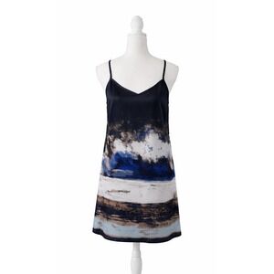 DKNY Jeans Women's Blue Sleeveless Mini Slip dress with Abstract Print Large